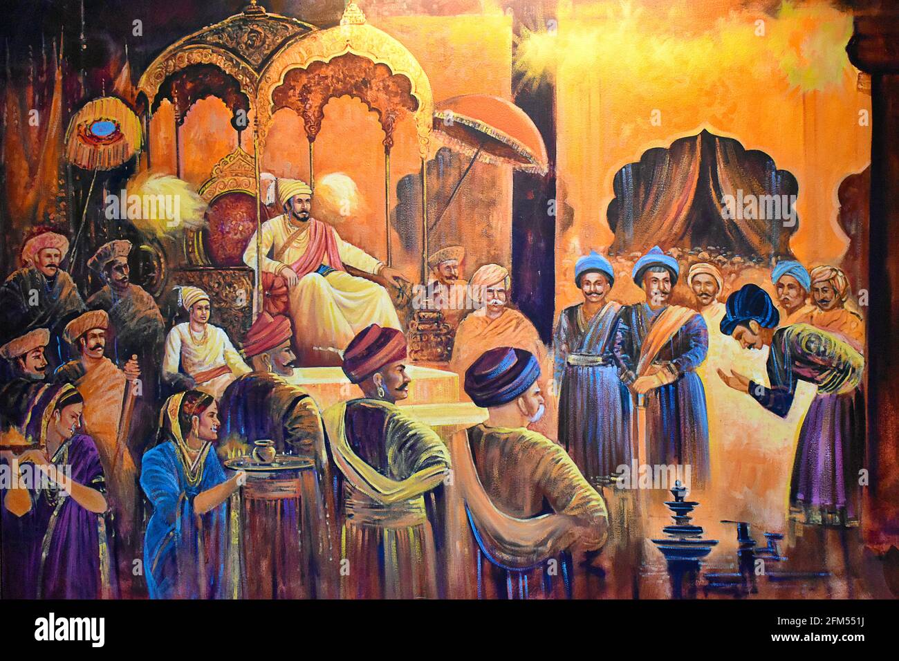 Peinture - Ashta Pradhan, le conseil des ministres du Musée de la cour de Shivaji - National War Memorial Southern Command Pune, Maharashtra Banque D'Images