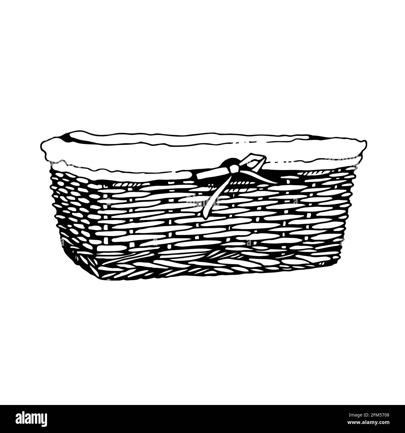 Dessin vectoriel de panier en osier, panier carré dessiné à la main isolé sur fond blanc Illustration de Vecteur
