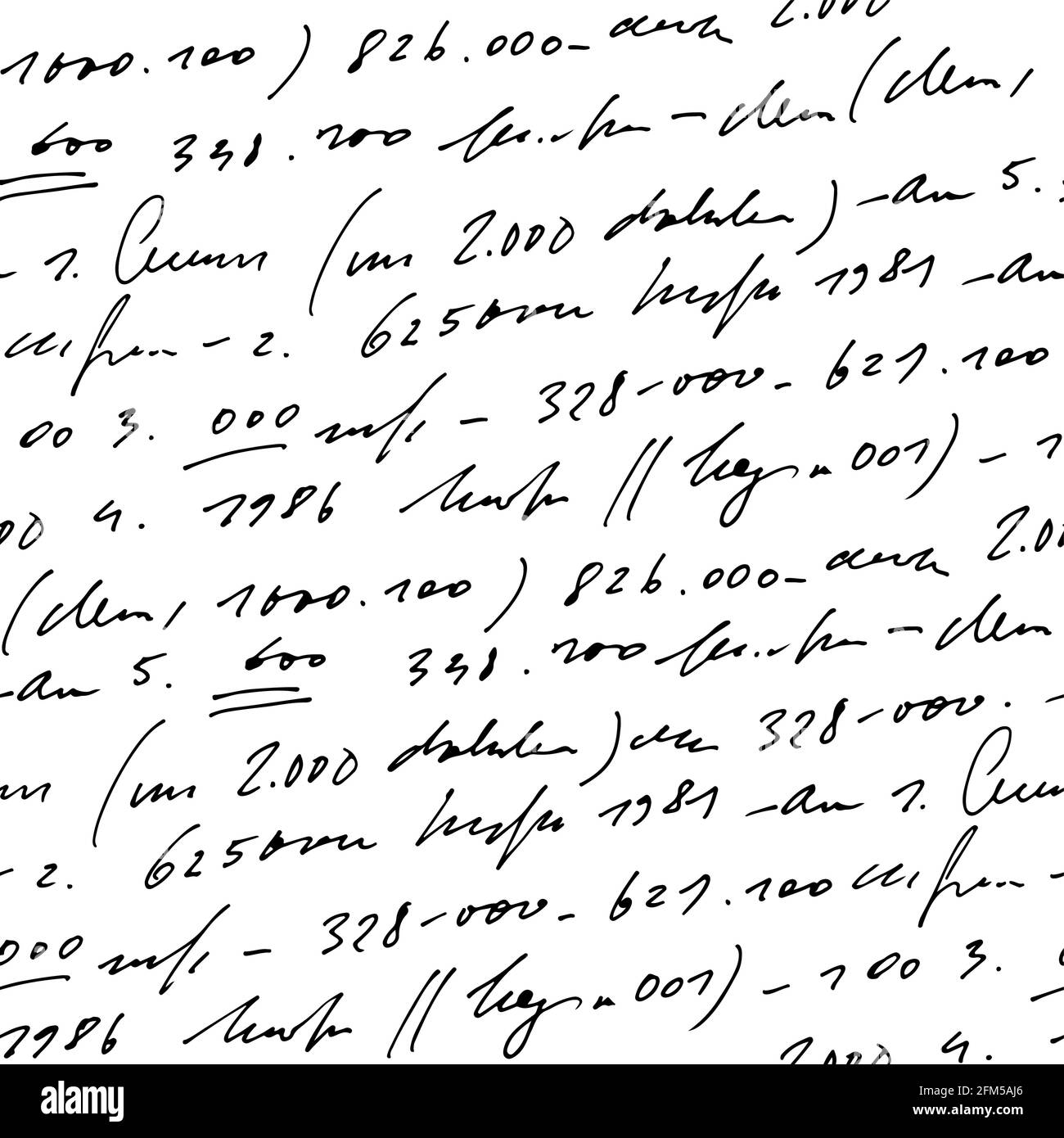 Texte abstrait manuscrit et chiffres vecteur modèle transparent, scénario monochrome vectoriel isolé sur fond blanc, mathématiques et comptabilité Illustration de Vecteur