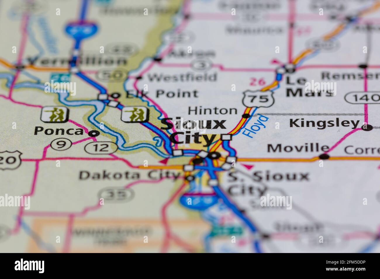 Sioux City Iowa USA sur une carte géographique ou carte routière Banque D'Images