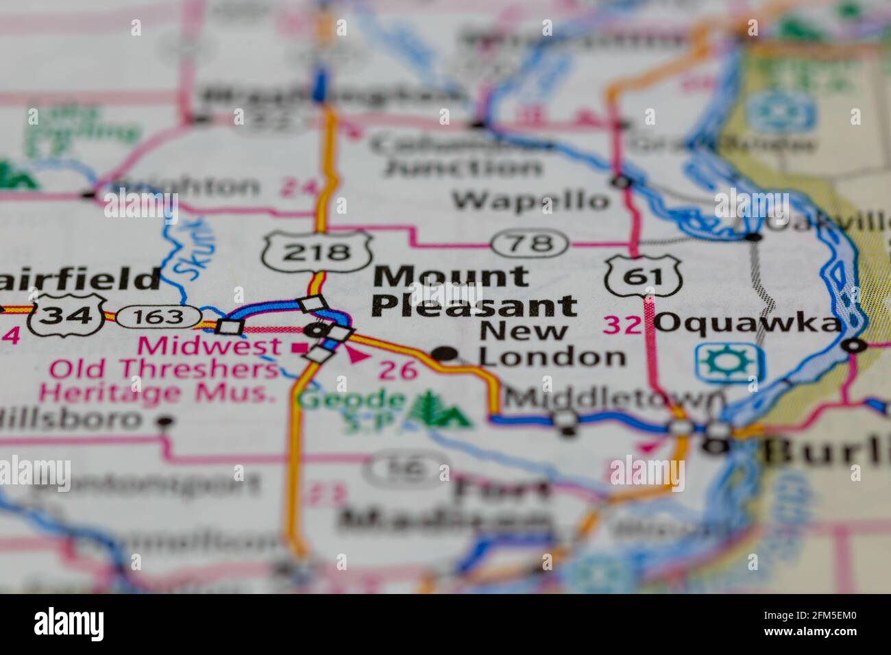 Mount Pleasant Iowa USA sur une carte géographique ou carte routière Banque D'Images