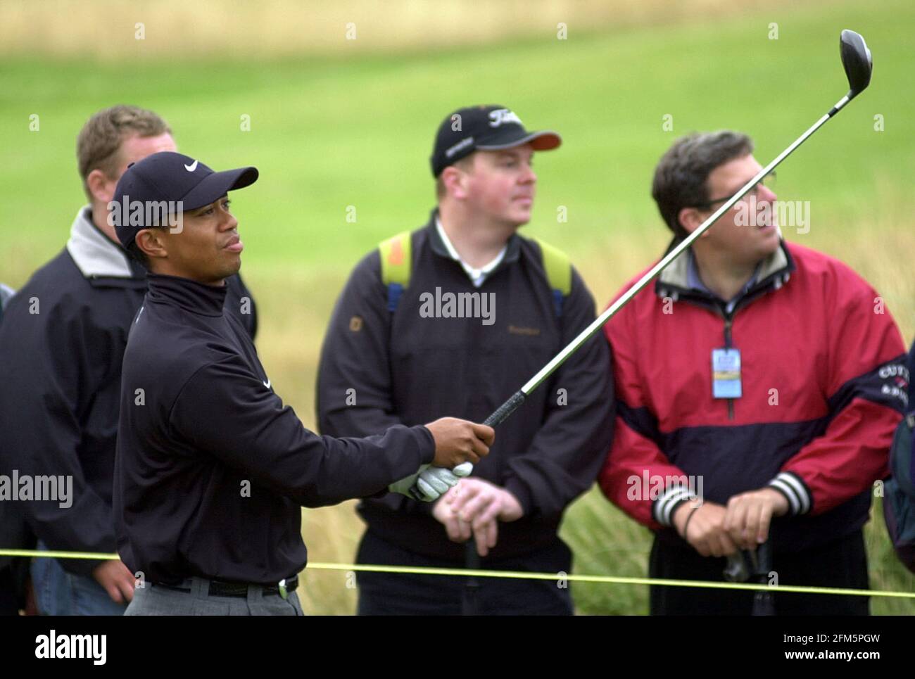 Tiger Woods US Golfer - 2001 juillet pendant l'entraînement, avant le début des championnats de golf ouverts au Royal Lytham & St Annes Golf course. Banque D'Images