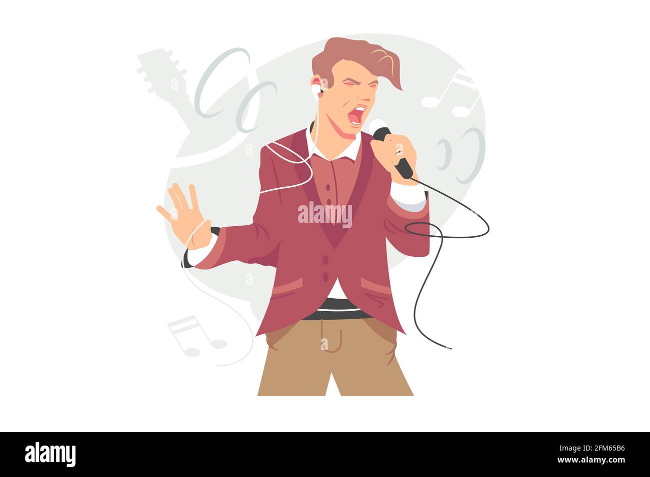 Homme chantant la chanson avec le micro Illustration de Vecteur