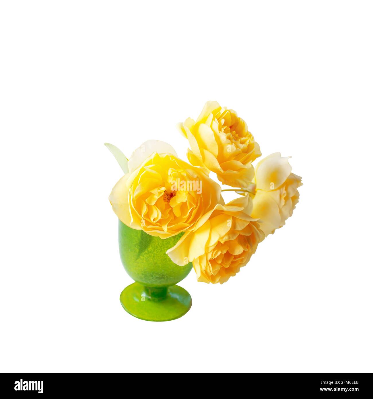 Beau bouquet de roses jaunes dans un vase en verre vert gros plan. Mise au  point sélective. Espace de copie. Isolé sur un fond blanc Photo Stock -  Alamy