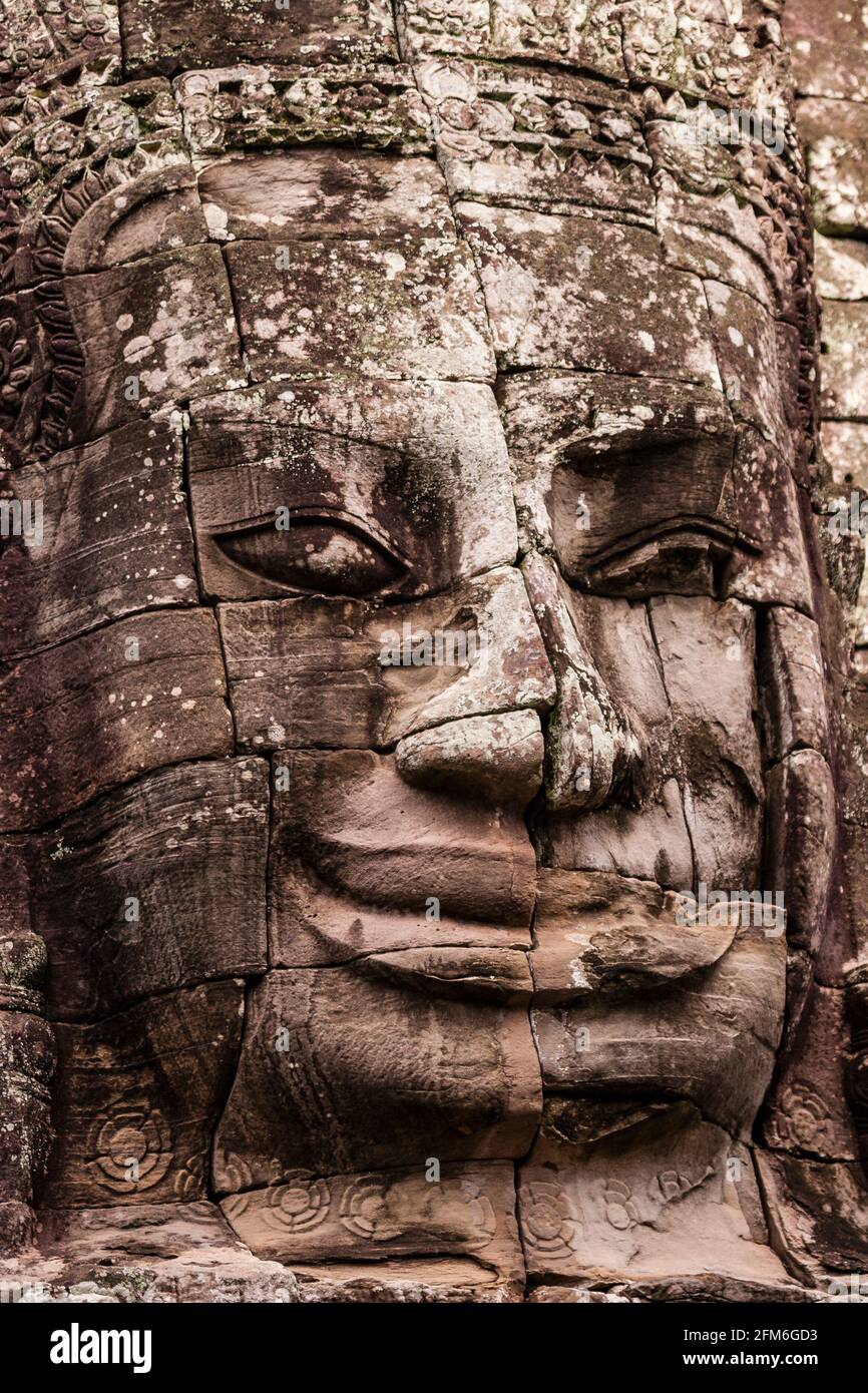 Le célèbre sourire à Angkor Wat, Cambodge Banque D'Images