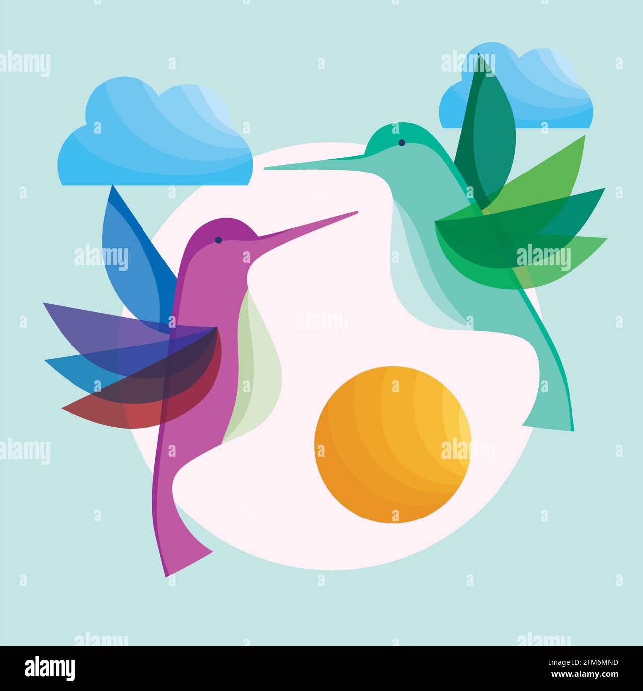 dessin animé du ciel des oiseaux-mouches Illustration de Vecteur