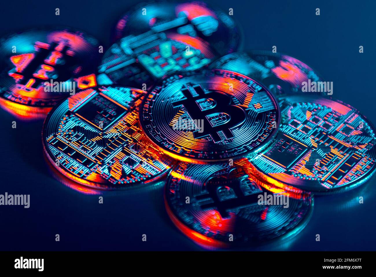 Pièces de jeton en bitcoin crypto-monnaie Banque D'Images