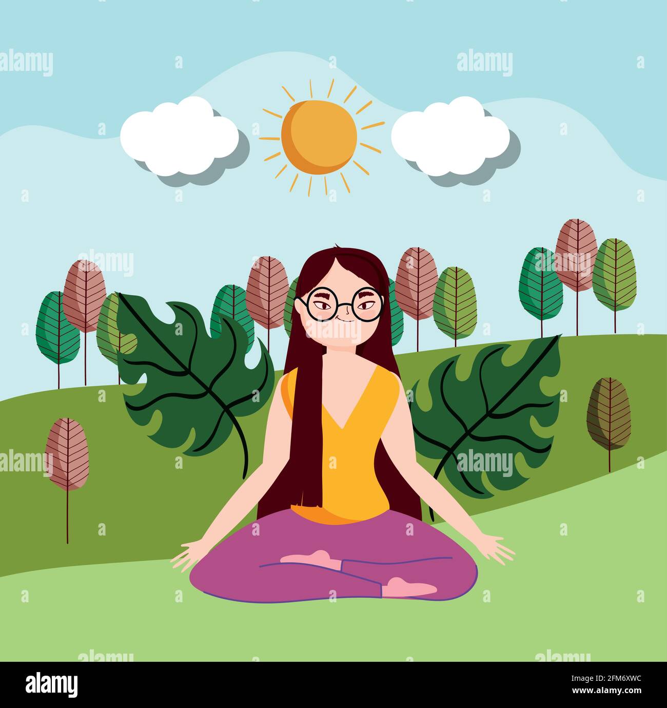 femme pratiquant le yoga dans le parc Illustration de Vecteur
