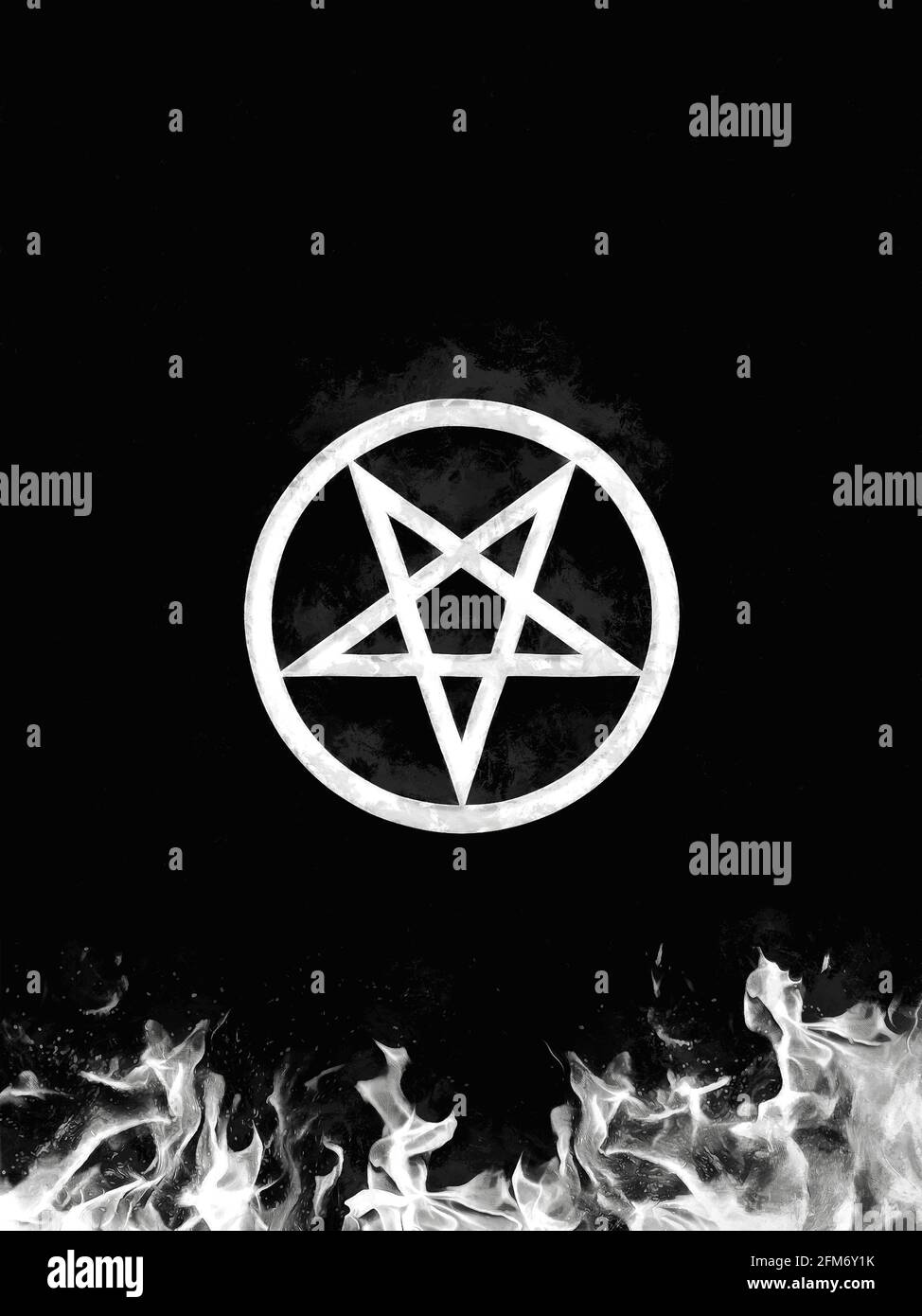 Pentagramme satanique et feu flamboyant. Arrière-plan noir. Œuvres artistiques sur le thème de l'ésotéricisme Banque D'Images