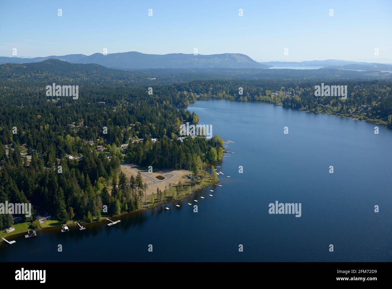 Photo aérienne du lac Shawnigan, île de Vancouver, Colombie-Britannique, Canada. Banque D'Images