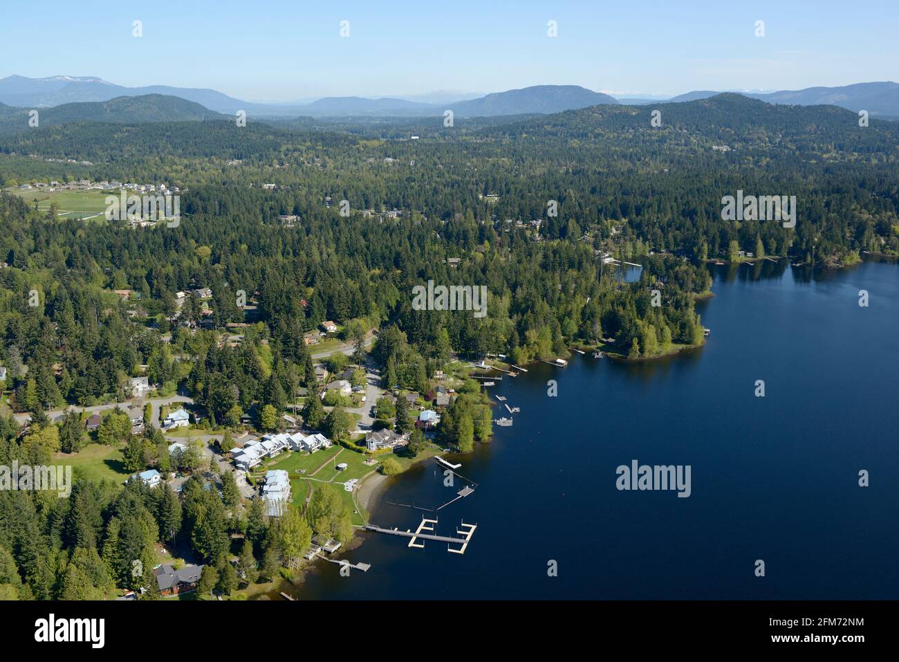 Photo aérienne du lac Shawnigan, île de Vancouver, Colombie-Britannique, Canada. Banque D'Images
