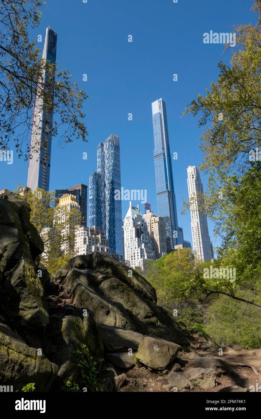 Midtown Skyline avec appartements superhauts, vue depuis Central Park Banque D'Images