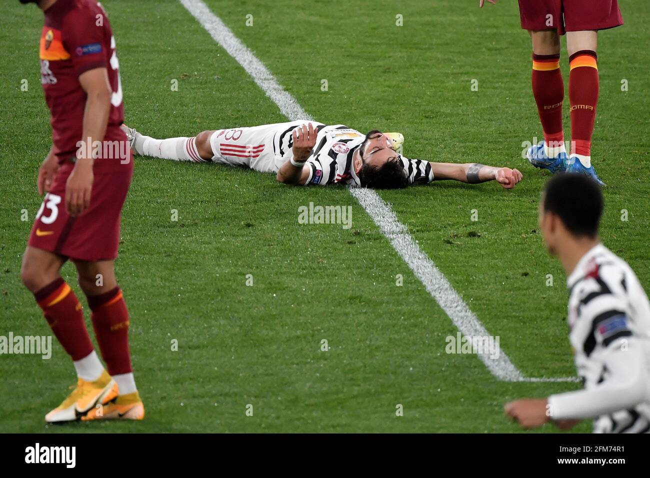 Rome, Italie. 06e mai 2021. Bruno Fernandes, de Manchester United, réagit lors du match de football de la 2e jambe de la Ligue Europa entre AS Roma et Manchester United au stadio Olimpico à Rome (Italie), 6 mai 2021. Photo Antonietta Baldassarre/Insidefoto Credit: Insidefoto srl/Alay Live News Banque D'Images