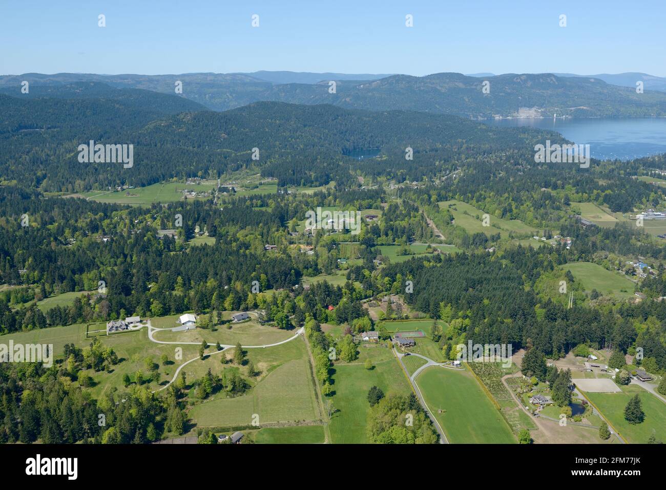 Photo aérienne des fermes de Saanich, île de Vancouver, Colombie-Britannique Banque D'Images