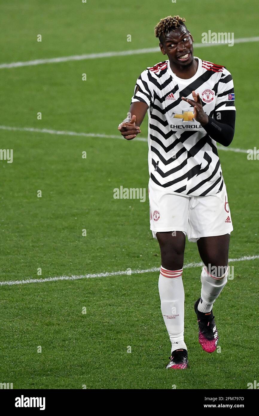 Rome, Italie. 06e mai 2021. Paul Pogba de Manchester United réagit lors de la demi-finale de l'Europa League match de football de 2ème jambe entre AS Roma et Manchester United au stadio Olimpico à Rome (Italie), 6 mai 2021. Photo Antonietta Baldassarre/Insidefoto Credit: Insidefoto srl/Alay Live News Banque D'Images