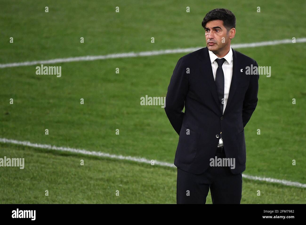 Rome, Italie. 06e mai 2021. Paulo Fonseca entraîneur de AS Roma réagit lors de la demi-finale de l'Europa League match de football de la 2ème jambe entre AS Roma et Manchester United au stadio Olimpico à Rome (Italie), le 6 mai 2021. Photo Antonietta Baldassarre/Insidefoto Credit: Insidefoto srl/Alay Live News Banque D'Images