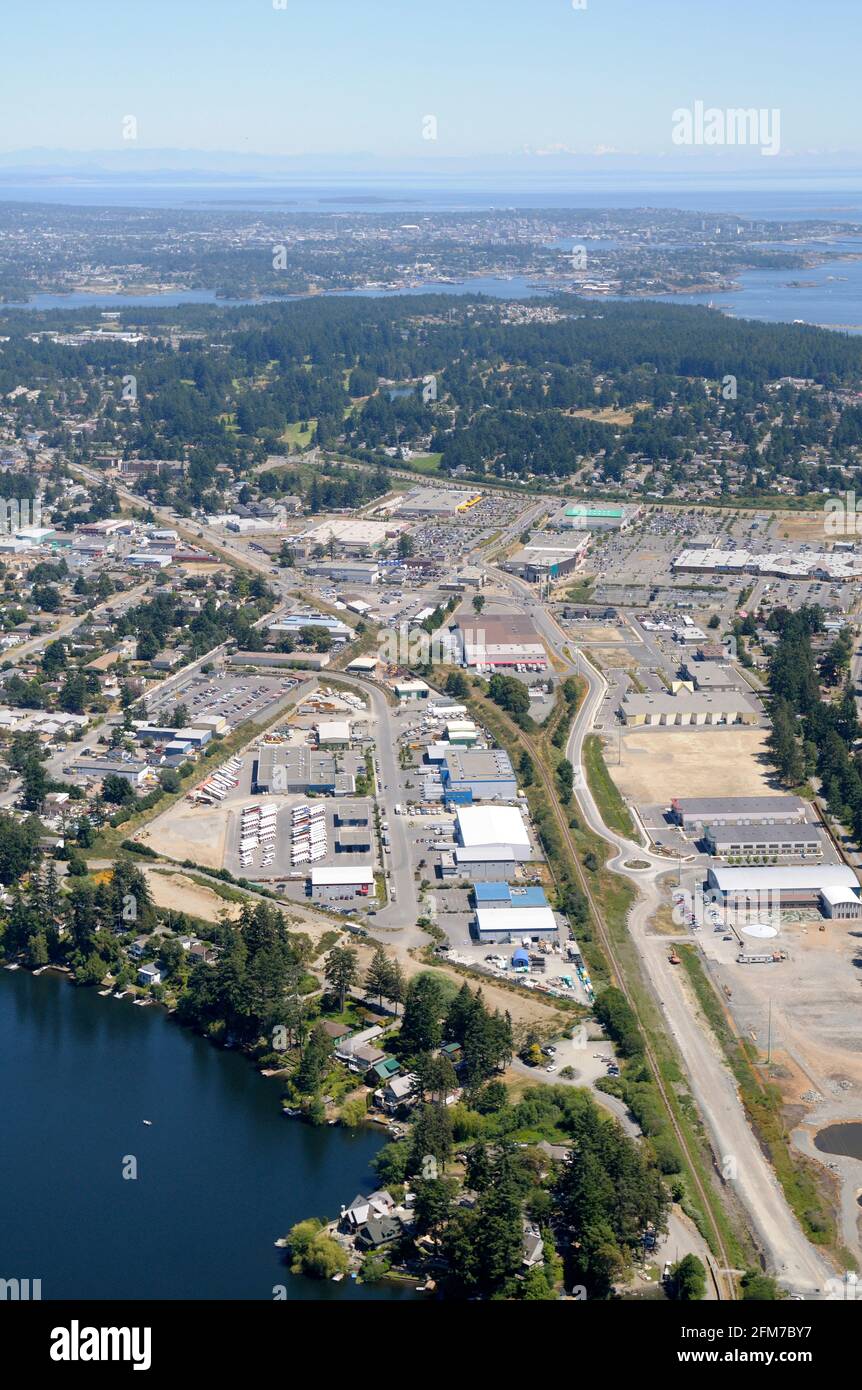 Photo aérienne de Langford et de Langford Lake, île de Vancouver, Colombie-Britannique, Canada. Banque D'Images