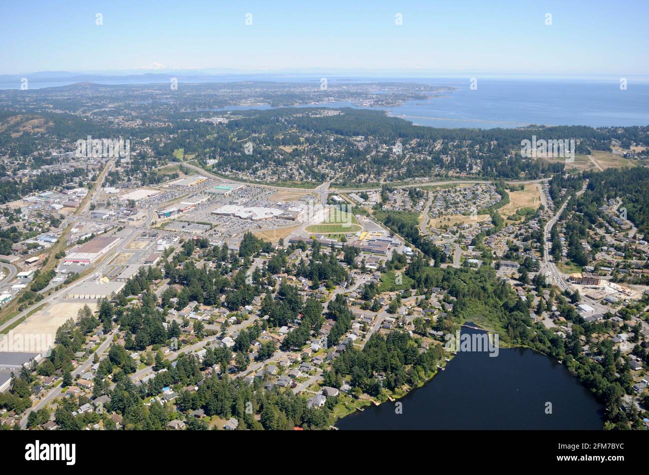 Photo aérienne de Langford et de Langford Lake, île de Vancouver, Colombie-Britannique, Canada. Banque D'Images