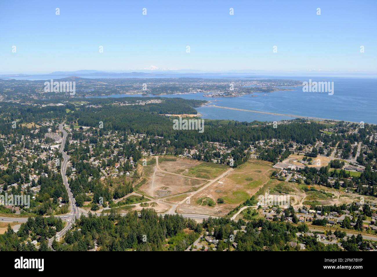 Photo aérienne de l'Esquimalt Lagoon, l'île de Vancouver, Colombie-Britannique, Canada. Banque D'Images