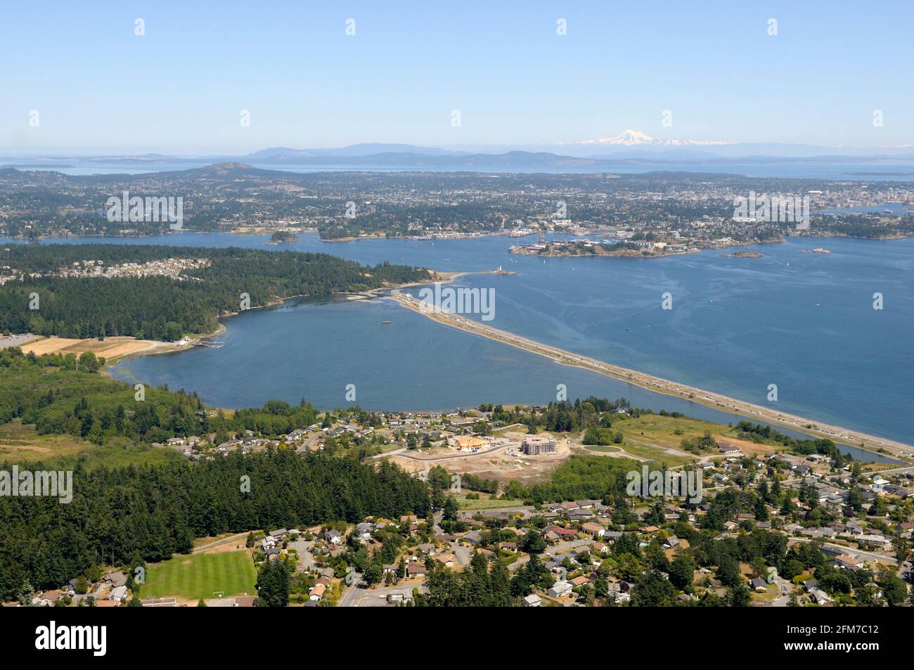 Photo aérienne de l'Esquimalt Lagoon, l'île de Vancouver, Colombie-Britannique, Canada. Banque D'Images