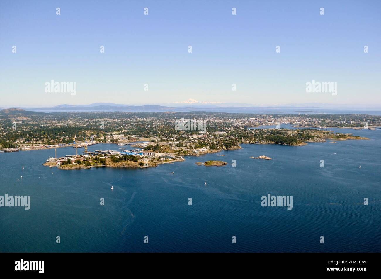 Photo aérienne du port d'Esquimalt, sur l'île de Vancouver, Colombie-Britannique, Canada. Banque D'Images