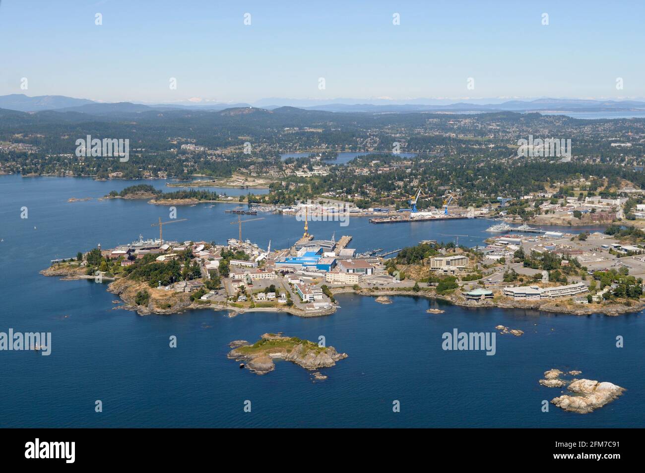 Photo aérienne du port d'Esquimalt, sur l'île de Vancouver, Colombie-Britannique, Canada. Banque D'Images