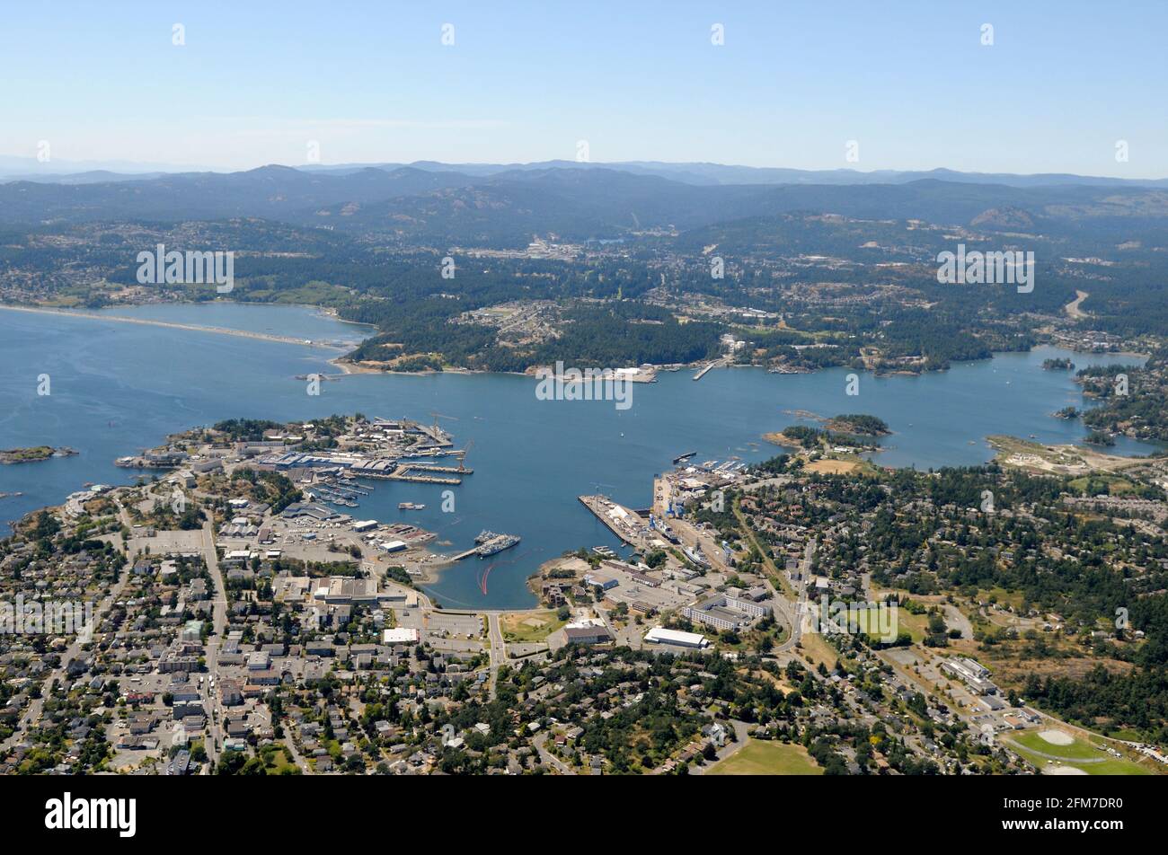 Photo aérienne du port d'Esquimalt, sur l'île de Vancouver, Colombie-Britannique, Canada. Banque D'Images