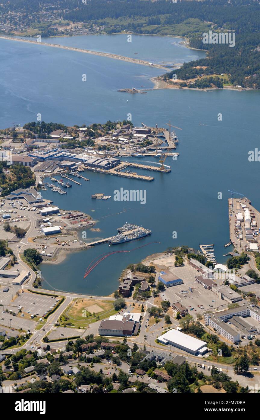 Photo aérienne du port d'Esquimalt, sur l'île de Vancouver, Colombie-Britannique, Canada. Banque D'Images
