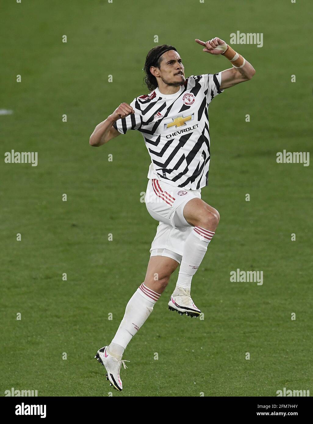 Rome, Italie. 6 mai 2021. L'Edinson Cavani de Manchester United célèbre son but lors du match de football demi-coupe de l'UEFA Europa League entre Roma et Manchester United à Rome, en Italie, le 6 mai 2021. Credit: Augusto Casasoli/Xinhua/Alamy Live News Banque D'Images
