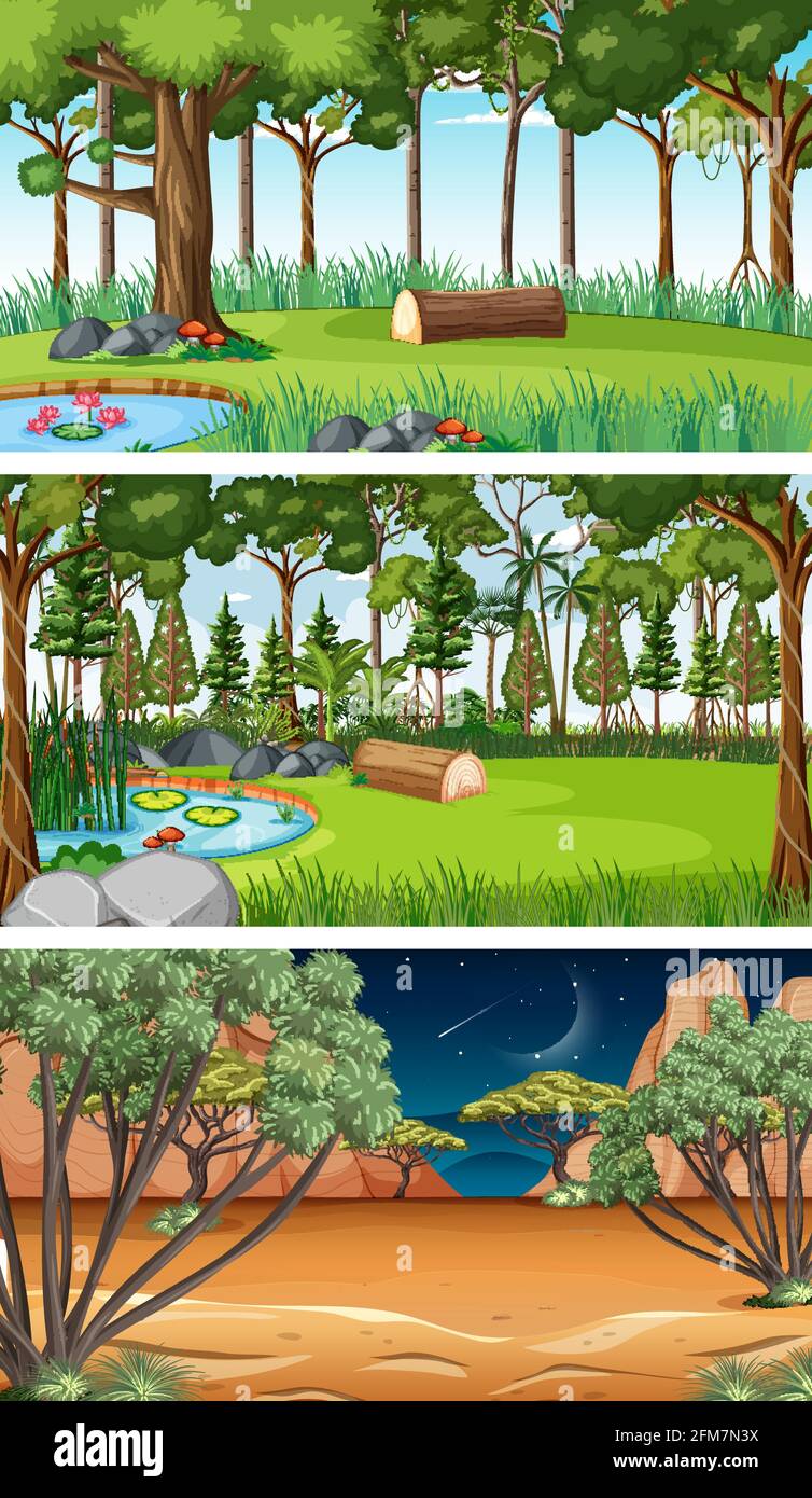 Illustration de trois scènes horizontales de nature différentes Illustration de Vecteur
