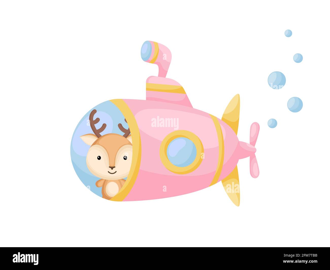 Un Joli Petit Cerf Navigue Sur Un Sous Marin Rose Personnage De Dessin Anime Pour Les Enfants Livre Album Douche De Bebe Carte De Voeux Invitation De Fete Interieur De La Maison Ven