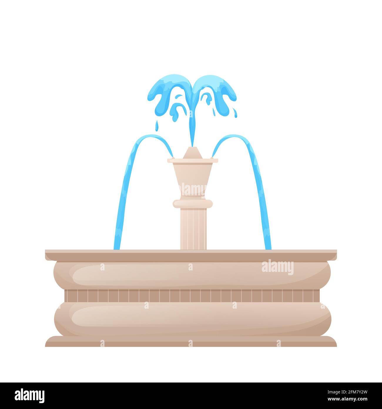 Décoration de fontaine, de ville ou de jardin avec jets d'eau dans un style de dessin animé isolé sur fond blanc. Design rond classique, clip art. Illustrateur vectoriel Illustration de Vecteur