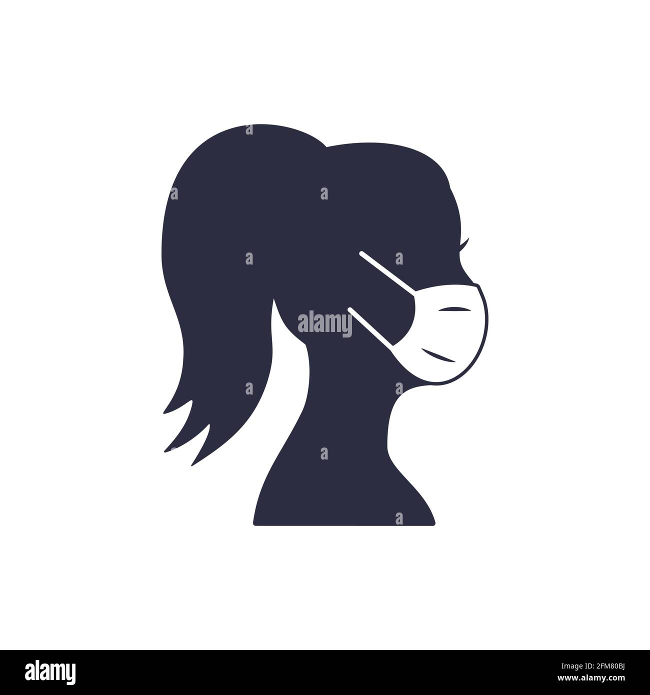 Femme dans l'icône de masque de protection. Illustration vectorielle isolée sur blanc. Illustration de Vecteur