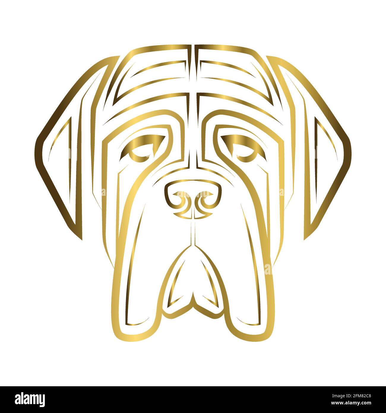 Art de la ligne d'or de la tête de chien du souverain mastiff anglais. Bon usage pour symbole, mascotte, icône, avatar, tatouage, T-shirt, logo ou tout autre motif que vous voulez. Illustration de Vecteur