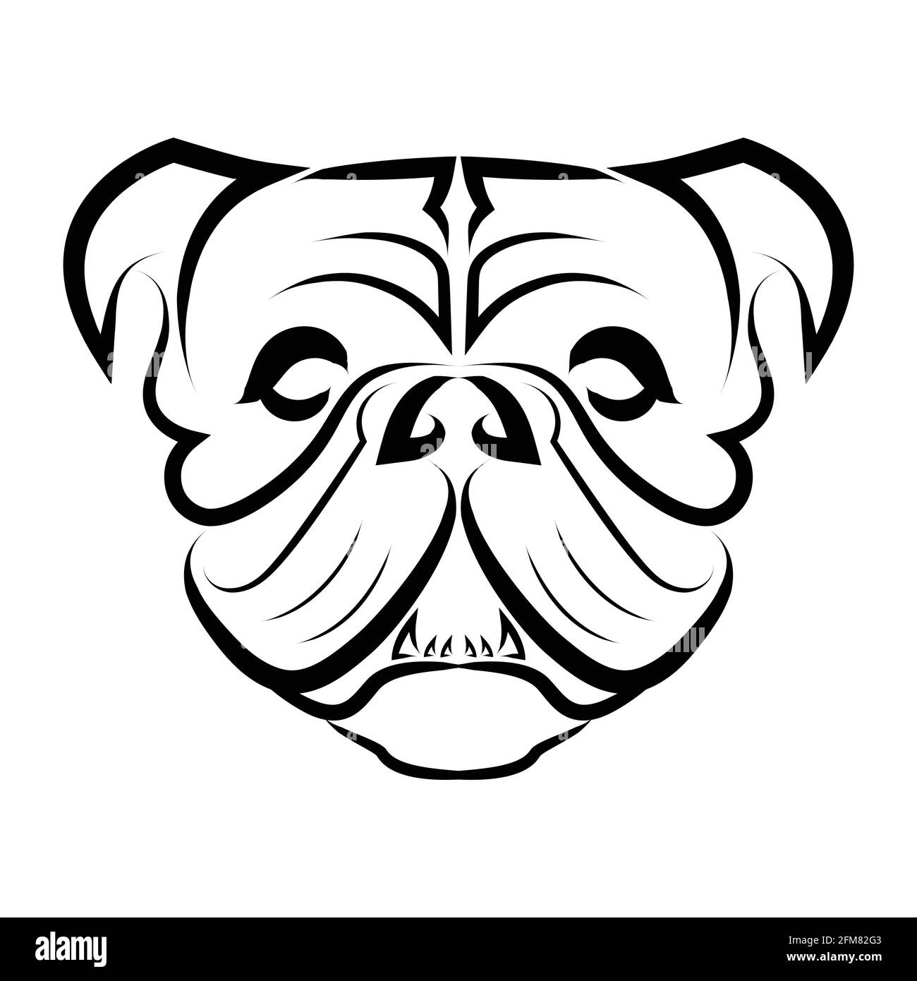Dessin noir et blanc de la tête de chien bulldog ou de chien pug. Bon usage pour symbole, mascotte, icône, avatar, tatouage, T-shirt, logo ou tout autre motif que vous voulez. Illustration de Vecteur