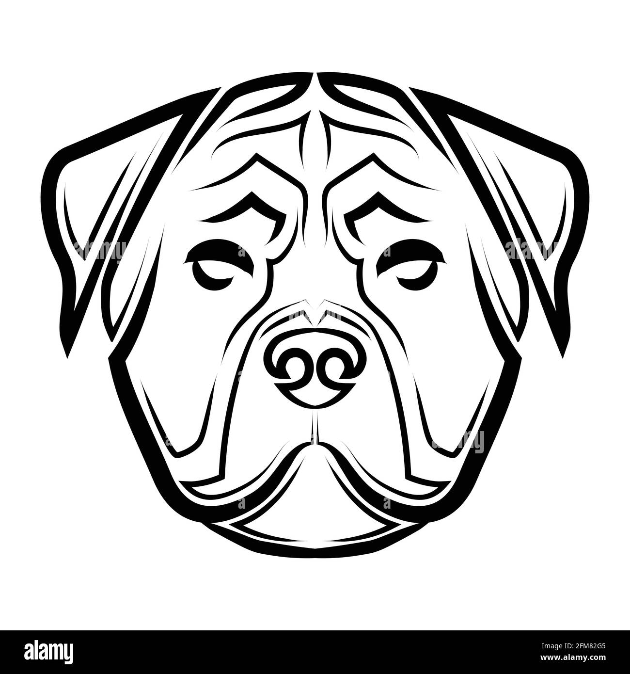 Illustration de la ligne noire et blanche de la tête de chien rottweiler. Bon usage pour symbole, mascotte, icône, avatar, tatouage, T-shirt, logo ou tout autre motif que vous voulez. Illustration de Vecteur