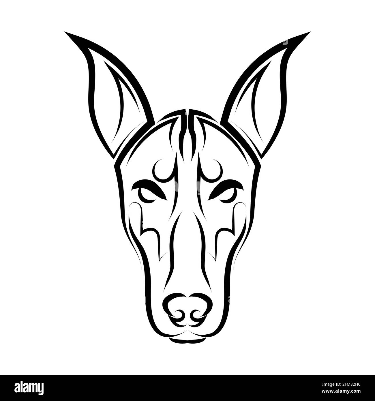 Art noir et blanc de la tête de chien Doberman Pinscher. Bon usage pour symbole, mascotte, icône, avatar, tatouage, T-shirt, logo ou tout autre motif que vous voulez Illustration de Vecteur