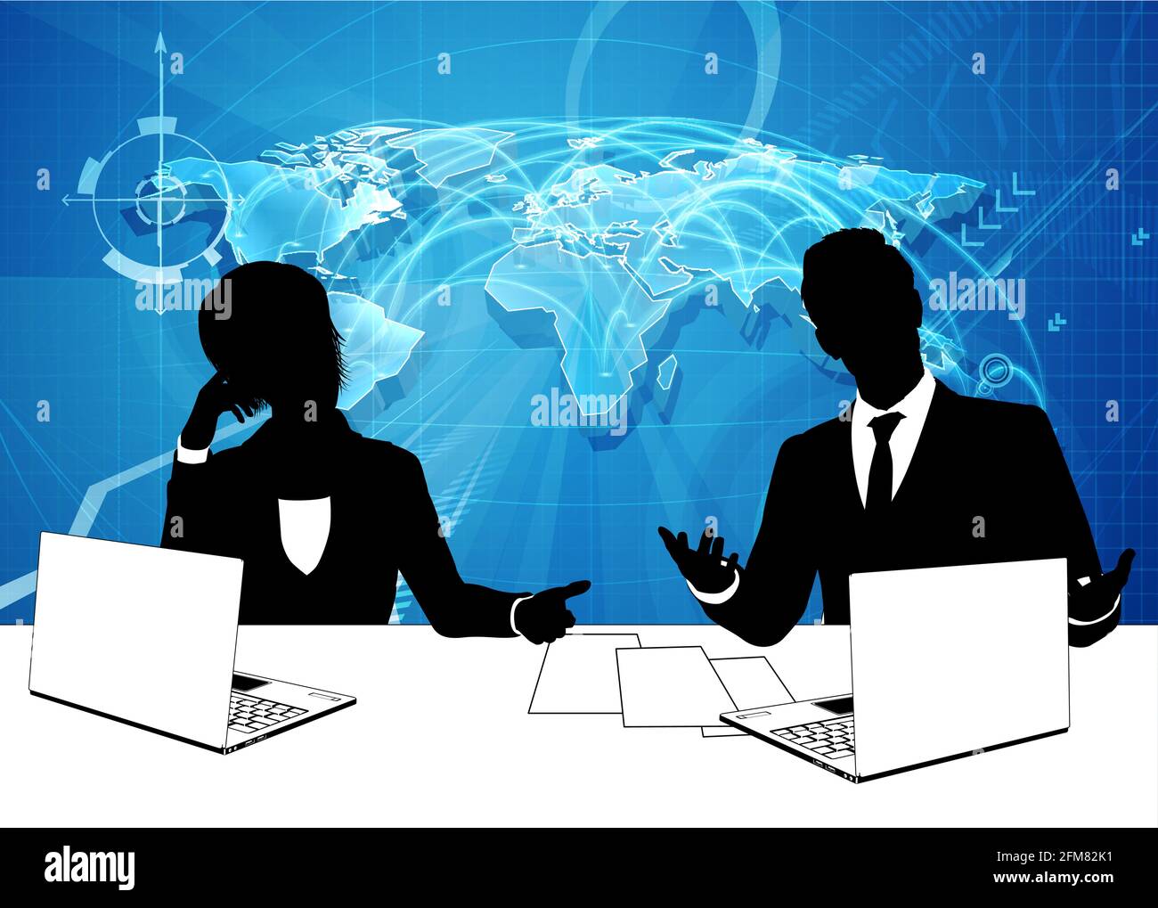 Présentateurs de l'émission d'informations Silhouette TV reporter Illustration de Vecteur