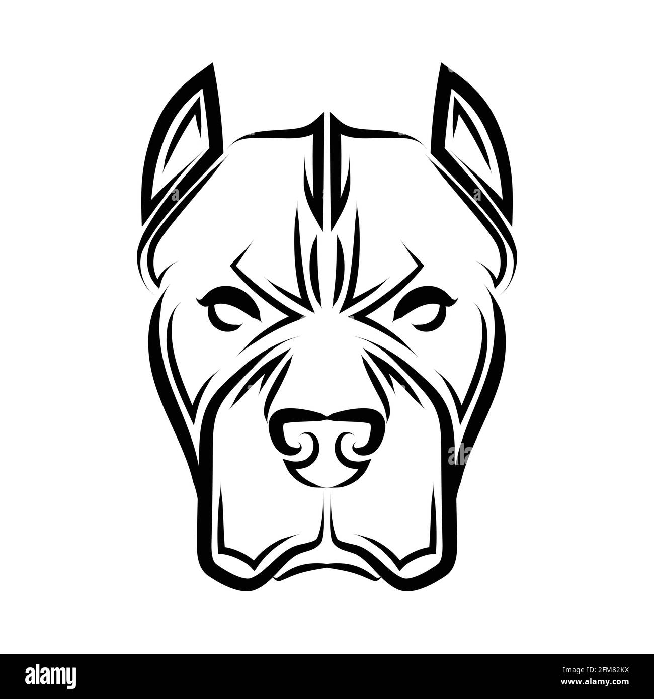 Illustration de la ligne noire et blanche de la tête de chien Pitbull. Bon usage pour symbole, mascotte, icône, avatar, tatouage, T-shirt, logo ou tout autre motif que vous voulez. Illustration de Vecteur