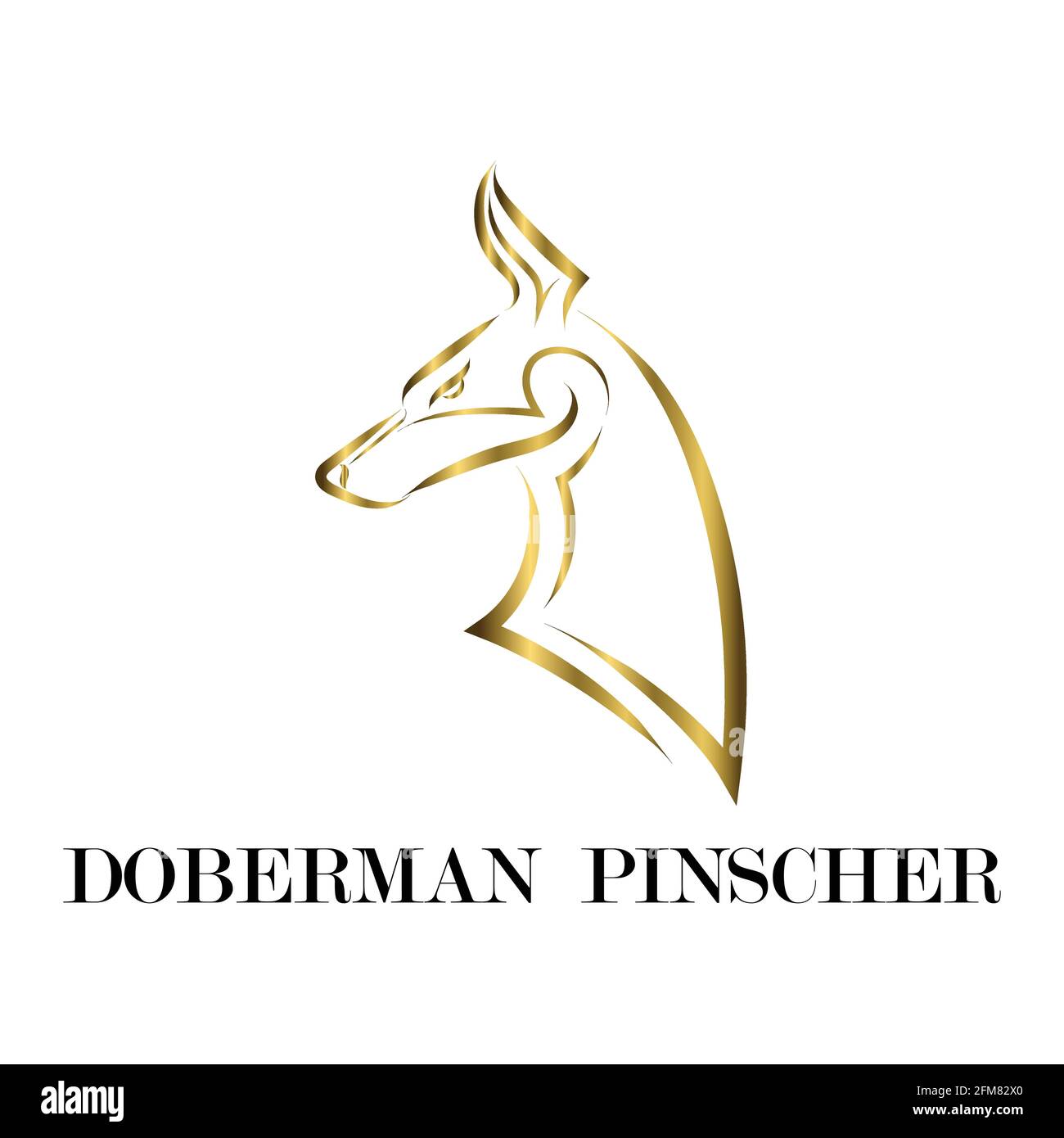 Art de la ligne d'or de la tête de chien Doberman Pinscher. Bon usage pour symbole, mascotte, icône, avatar, tatouage, T-shirt, logo ou tout autre motif que vous voulez. Illustration de Vecteur