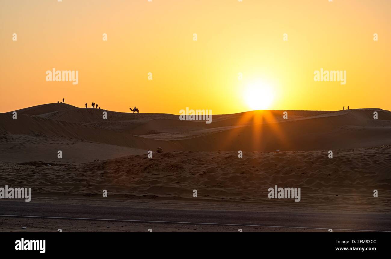 paysage du désert au village de jaisalmer, rajasthan. Banque D'Images