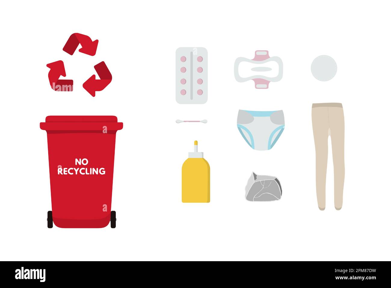 Corbeille rouge pour éviter le recyclage motif d'illustration de vecteur de déchets. Illustration de Vecteur