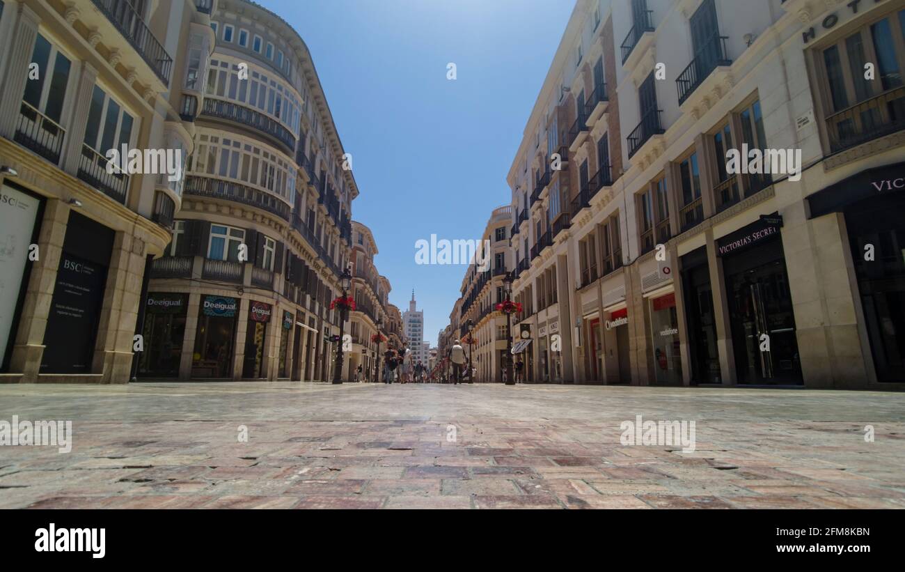 Vue sur la magnifique Calle Larios dans la province de Malaga, Espagne. Banque D'Images
