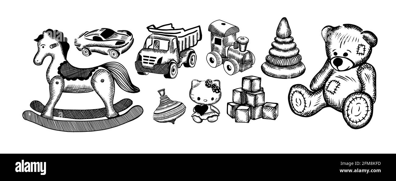 Un ensemble de jouets pour enfants dessinés avec un stylo. Illustration vectorielle Illustration de Vecteur