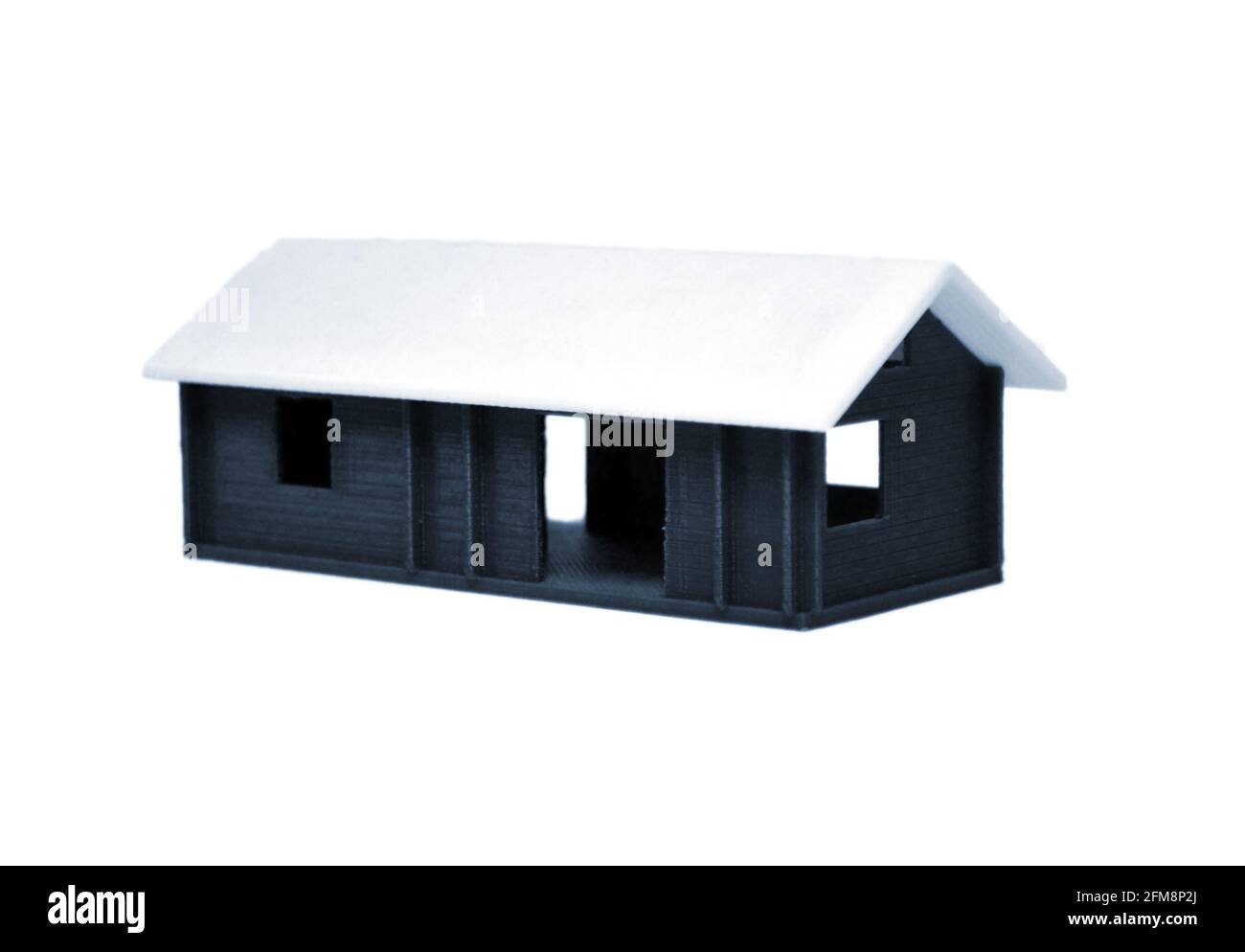Objet imprimé par une imprimante 3d. Maison marron blanc. Banque D'Images