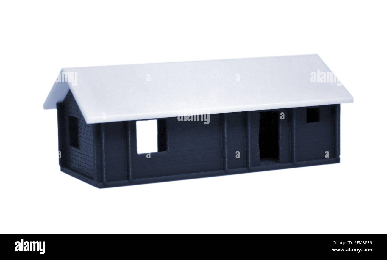 Objet imprimé par une imprimante 3d. Maison marron blanc. Banque D'Images