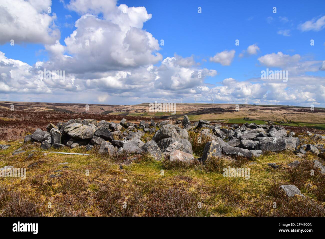 Miller's grave cairn, Midgley Moor, Calvaire, West Yorkshire Banque D'Images