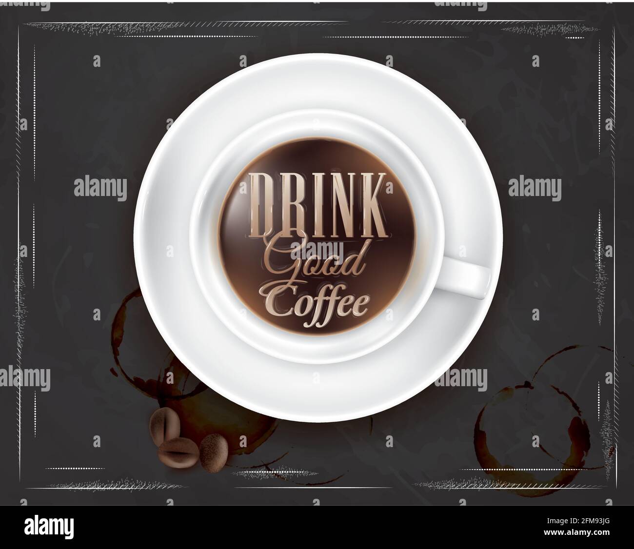Affiche café avec craie sur le tableau noir avec une tasse de lettre boire bon café. Illustration de Vecteur