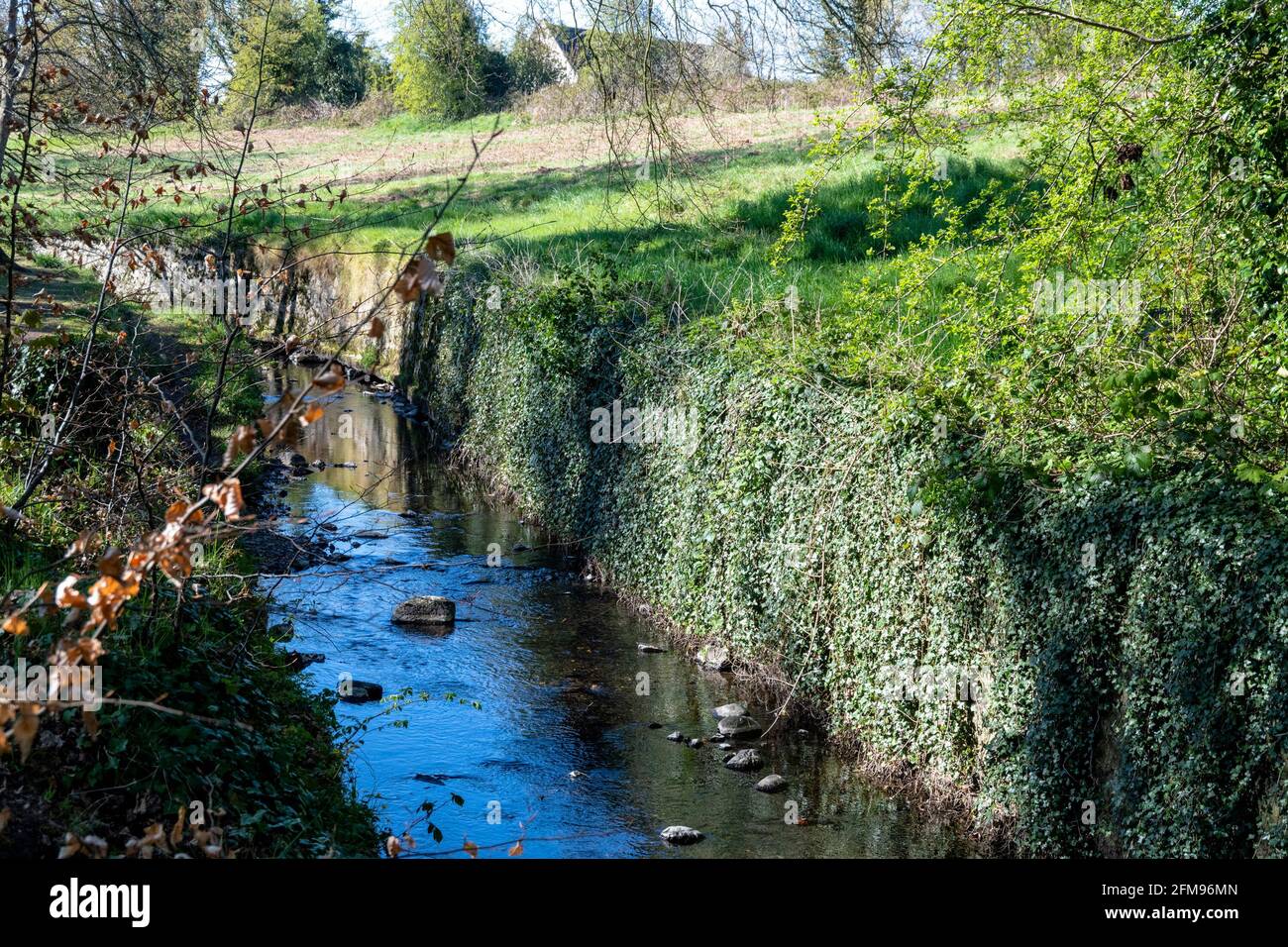 Ruisseau de moulin à Mossley Mill, Carnmoney, comté d'Antrim Banque D'Images