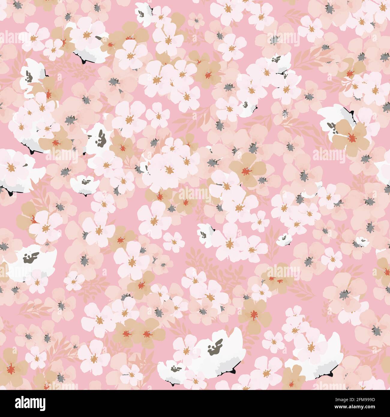 Magnifique motif rose sans couture avec de petites fleurs dans un style aquarelle. Illustration de Vecteur